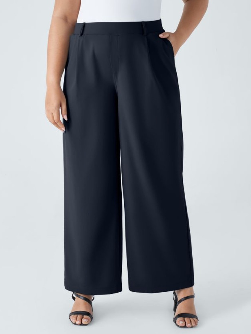 HALARA Flex Wide Straight-Leg Black Pull-On Work Pants With Pockets Plus Size 1X